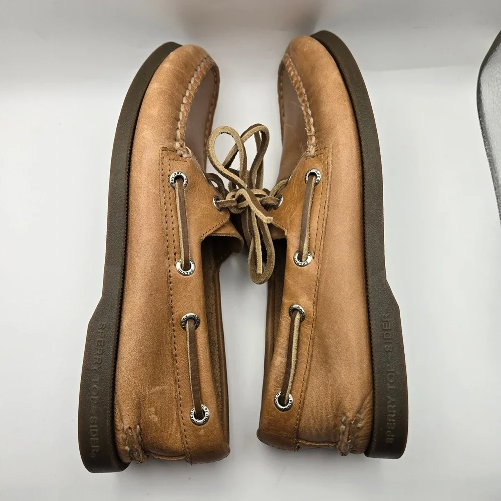 Sperry Boat Shoes Mens 5.5 Authentic Original Tan Leather EUC Nautical Preppy